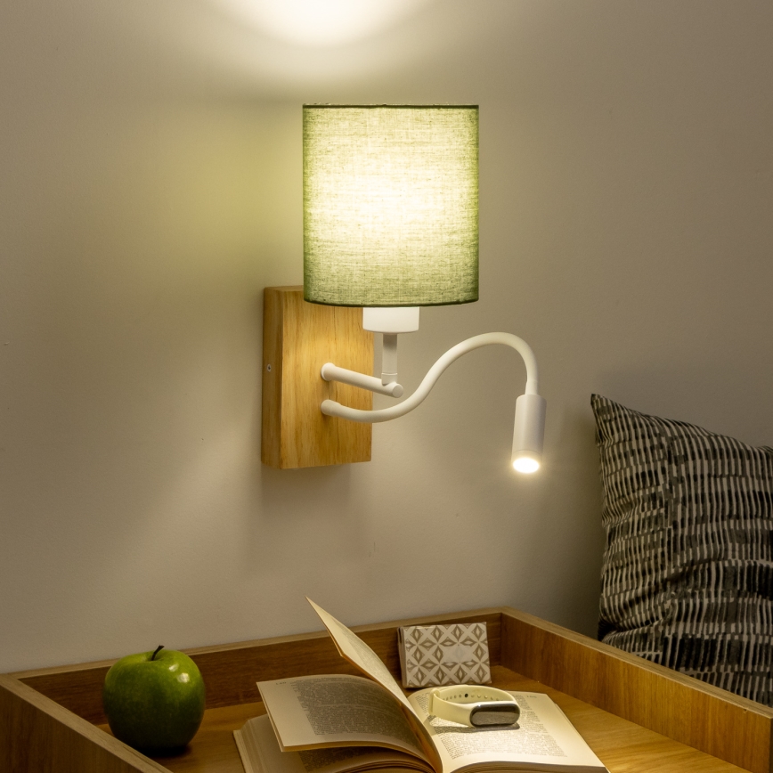 Brilagi - LED Flexible wall lamp NUBILA WOOD 1xE27/25W/230V + LED/3W oak/green