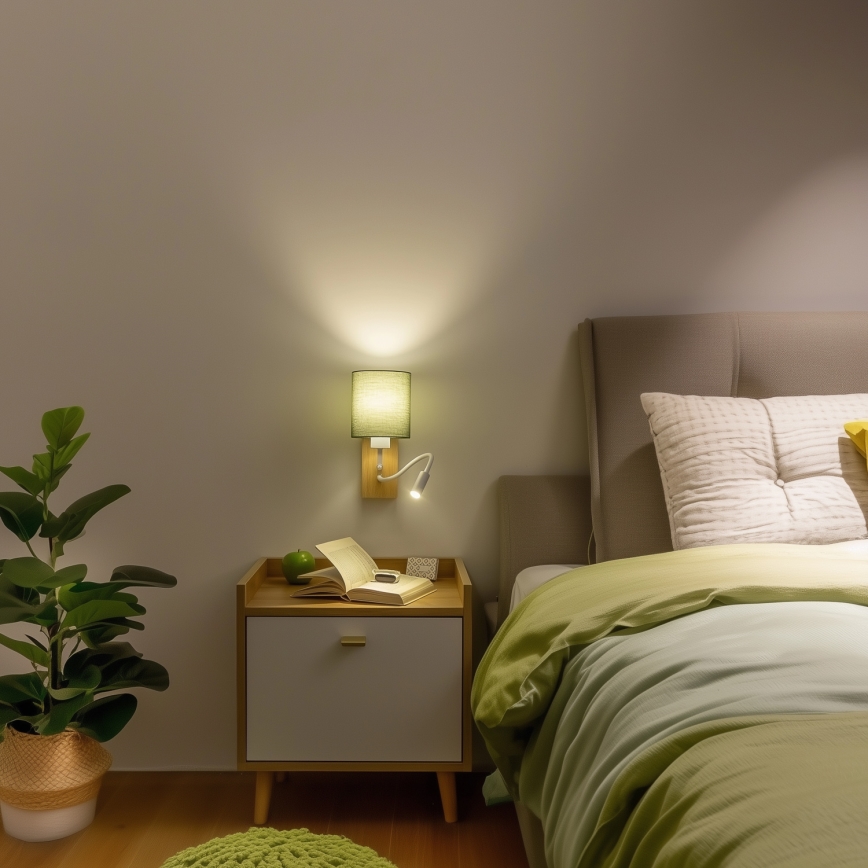 Brilagi - LED Flexible wall lamp NUBILA WOOD 1xE27/25W/230V + LED/3W oak/green