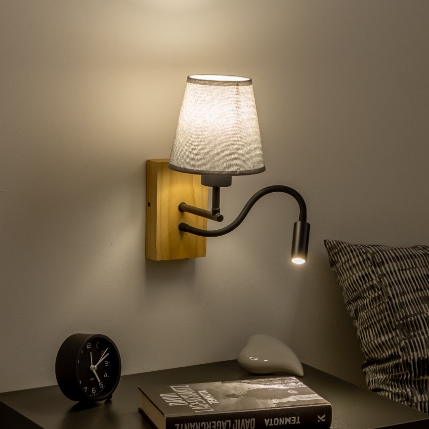 Brilagi - LED Flexible wall lamp NUBILA WOOD 1xE27/25W/230V + LED/3W oak/grey