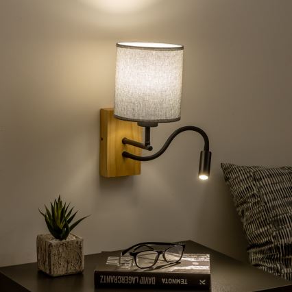 Brilagi - LED Flexible wall lamp NUBILA WOOD 1xE27/25W/230V + LED/3W oak/grey