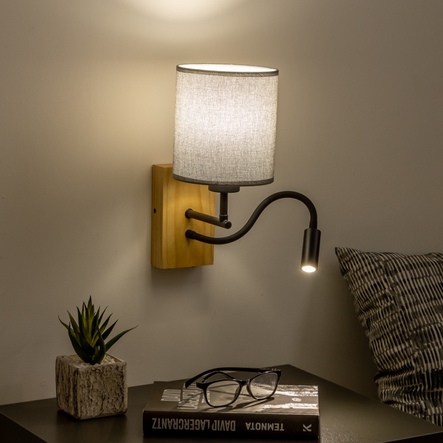 Brilagi - LED Flexible wall lamp NUBILA WOOD 1xE27/25W/230V + LED/3W oak/grey