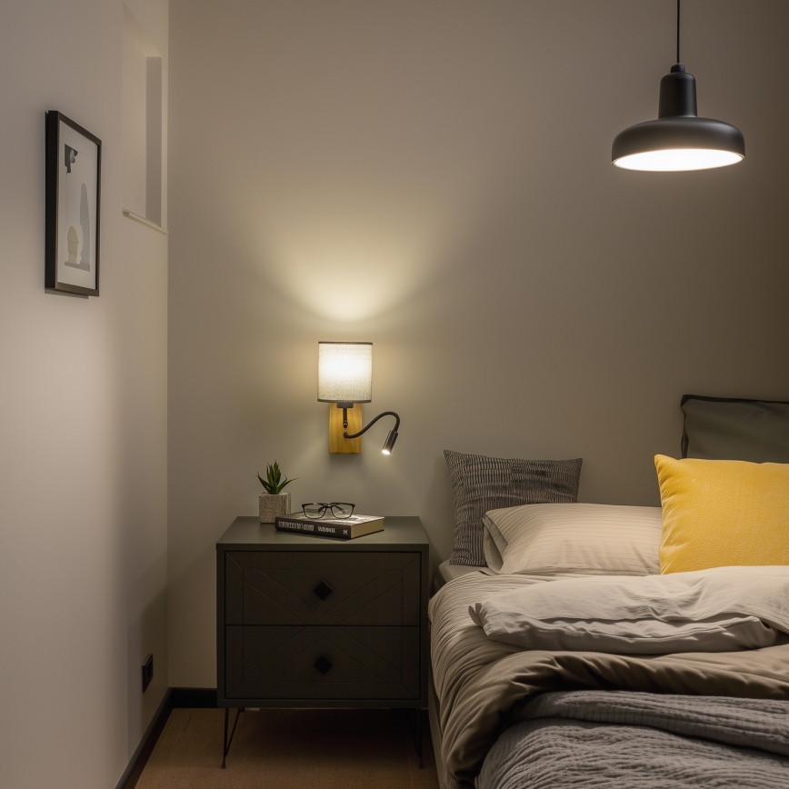 Brilagi - LED Flexible wall lamp NUBILA WOOD 1xE27/25W/230V + LED/3W oak/grey