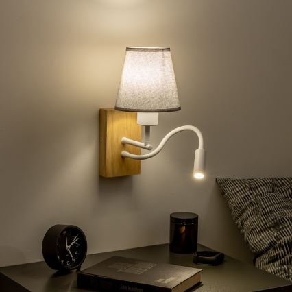 Brilagi - LED Flexible wall lamp NUBILA WOOD 1xE27/25W/230V + LED/3W oak/grey