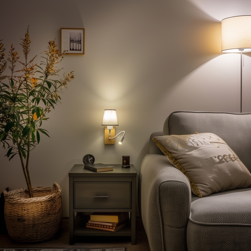 Brilagi - LED Flexible wall lamp NUBILA WOOD 1xE27/25W/230V + LED/3W oak/grey