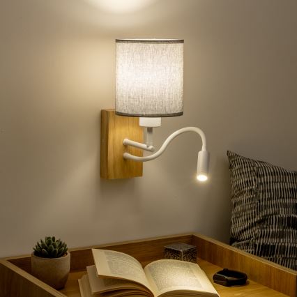 Brilagi - LED Flexible wall lamp NUBILA WOOD 1xE27/25W/230V + LED/3W oak/grey