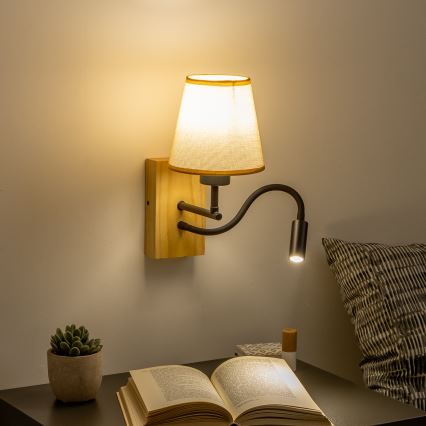 Brilagi - LED Flexible wall lamp NUBILA WOOD 1xE27/25W/230V + LED/3W oak/light brown