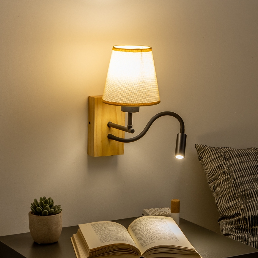 Brilagi - LED Flexible wall lamp NUBILA WOOD 1xE27/25W/230V + LED/3W oak/light brown