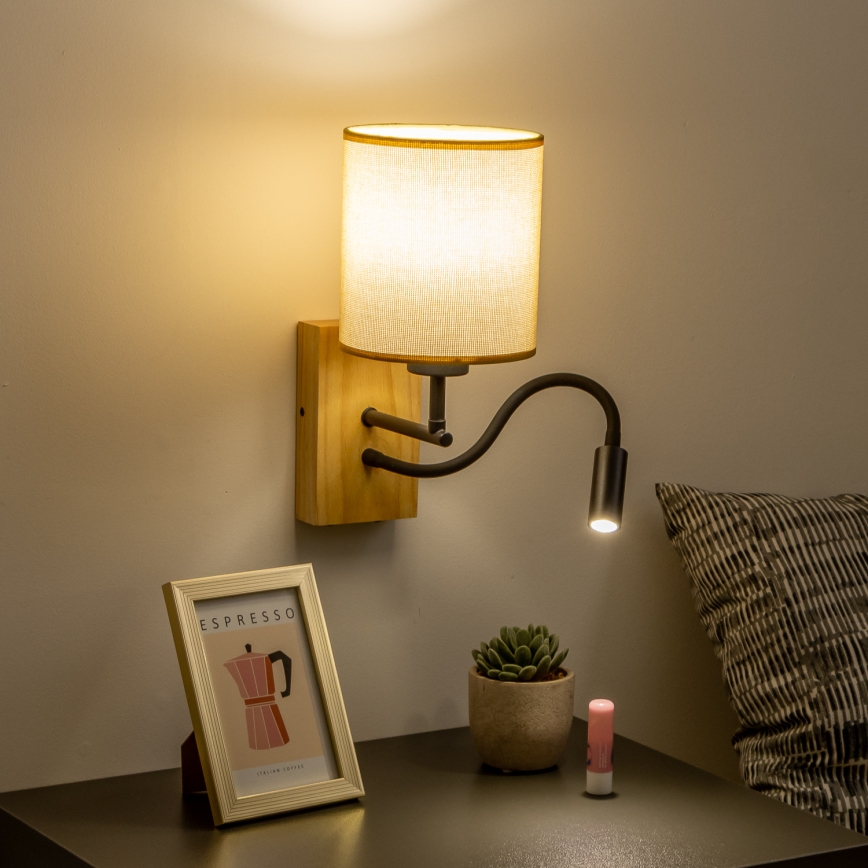Brilagi - LED Flexible wall lamp NUBILA WOOD 1xE27/25W/230V + LED/3W oak/light brown