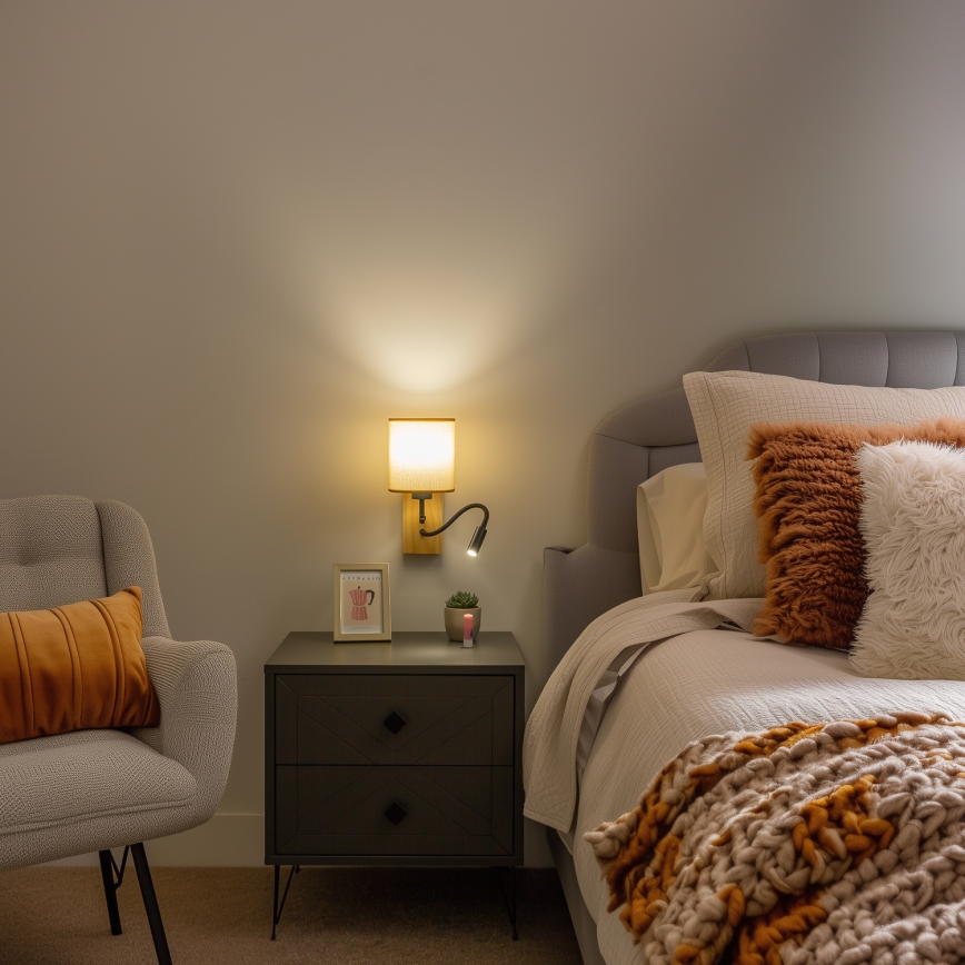 Brilagi - LED Flexible wall lamp NUBILA WOOD 1xE27/25W/230V + LED/3W oak/light brown