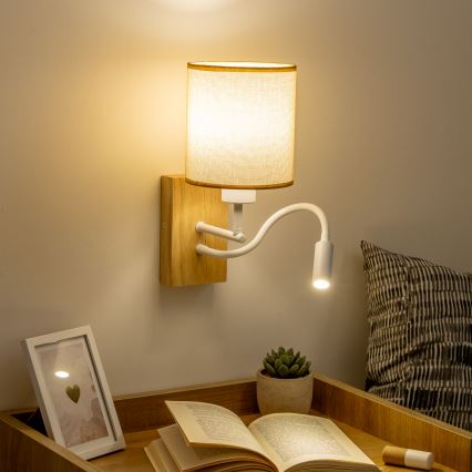Brilagi - LED Flexible wall lamp NUBILA WOOD 1xE27/25W/230V + LED/3W oak/light brown
