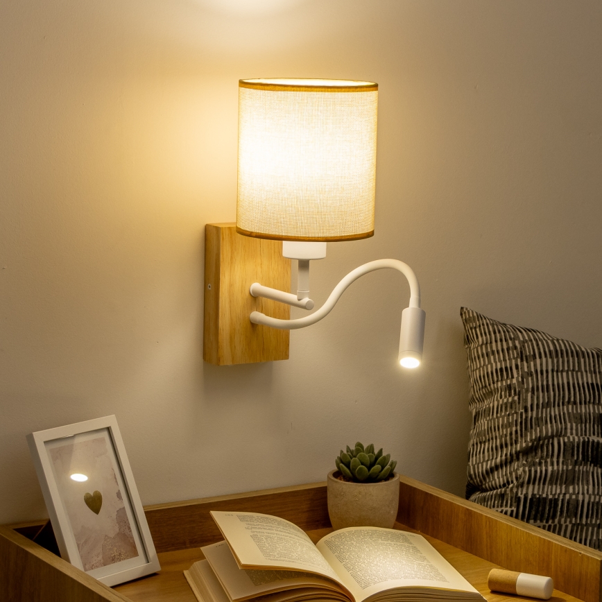 Brilagi - LED Flexible wall lamp NUBILA WOOD 1xE27/25W/230V + LED/3W oak/light brown