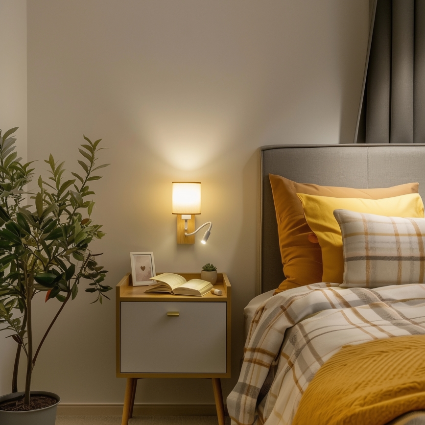 Brilagi - LED Flexible wall lamp NUBILA WOOD 1xE27/25W/230V + LED/3W oak/light brown