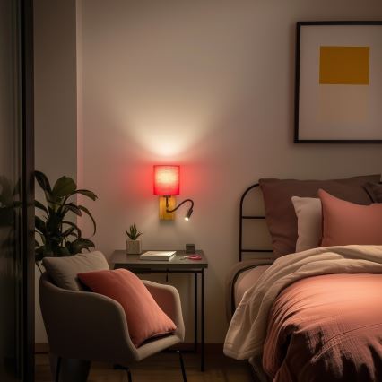 Brilagi - LED Flexible wall lamp NUBILA WOOD 1xE27/25W/230V + LED/3W oak/pink