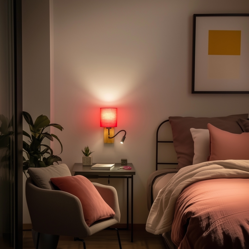 Brilagi - LED Flexible wall lamp NUBILA WOOD 1xE27/25W/230V + LED/3W oak/pink