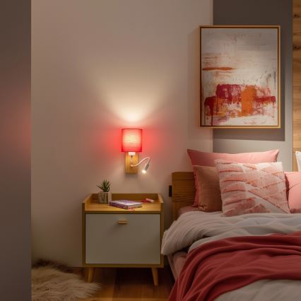 Brilagi - LED Flexible wall lamp NUBILA WOOD 1xE27/25W/230V + LED/3W oak/pink
