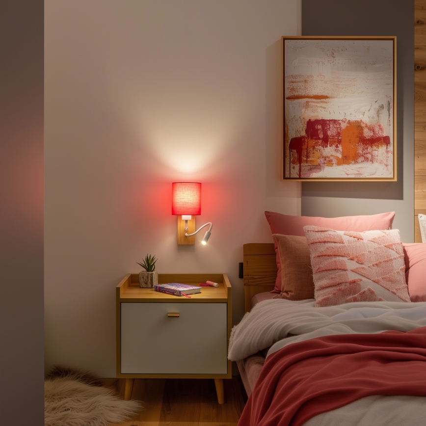 Brilagi - LED Flexible wall lamp NUBILA WOOD 1xE27/25W/230V + LED/3W oak/pink