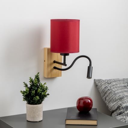 Brilagi - LED Flexible wall lamp NUBILA WOOD 1xE27/25W/230V + LED/3W oak/Pompeian red