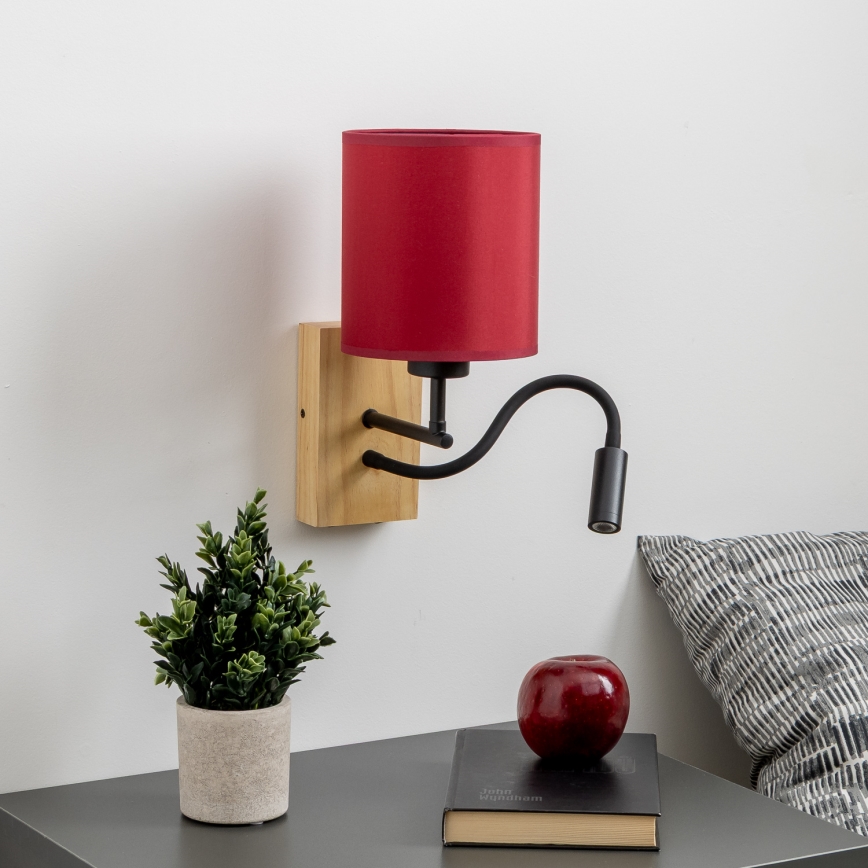 Brilagi - LED Flexible wall lamp NUBILA WOOD 1xE27/25W/230V + LED/3W oak/Pompeian red