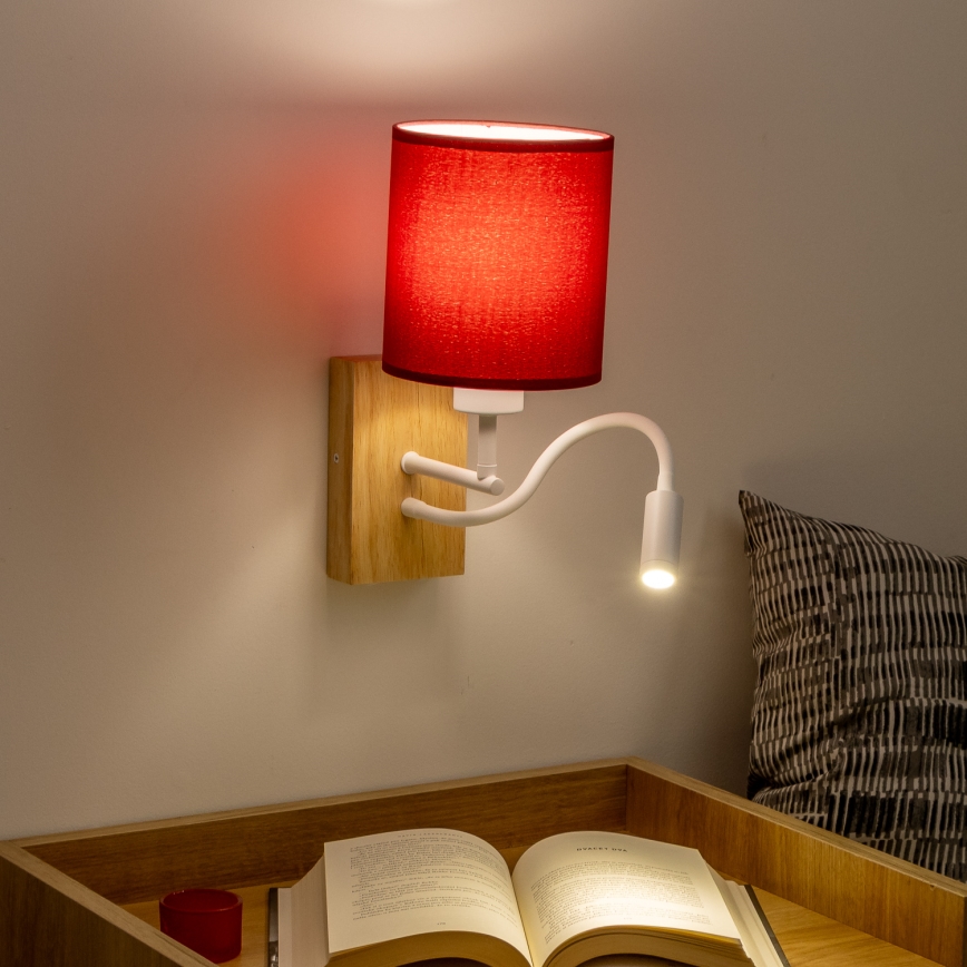 Brilagi - LED Flexible wall lamp NUBILA WOOD 1xE27/25W/230V + LED/3W oak/Pompeian red