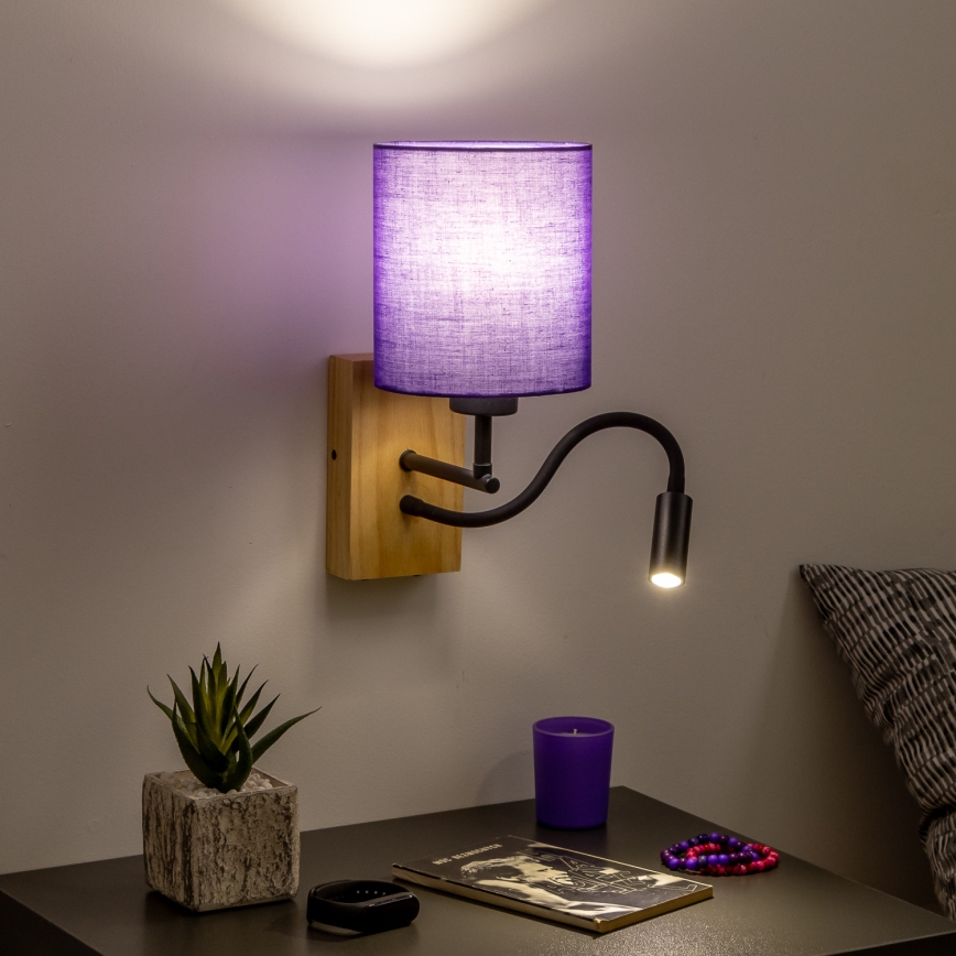 Brilagi - LED Flexible wall lamp NUBILA WOOD 1xE27/25W/230V + LED/3W oak/purple