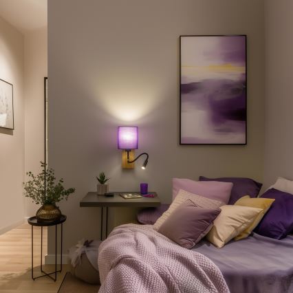 Brilagi - LED Flexible wall lamp NUBILA WOOD 1xE27/25W/230V + LED/3W oak/purple