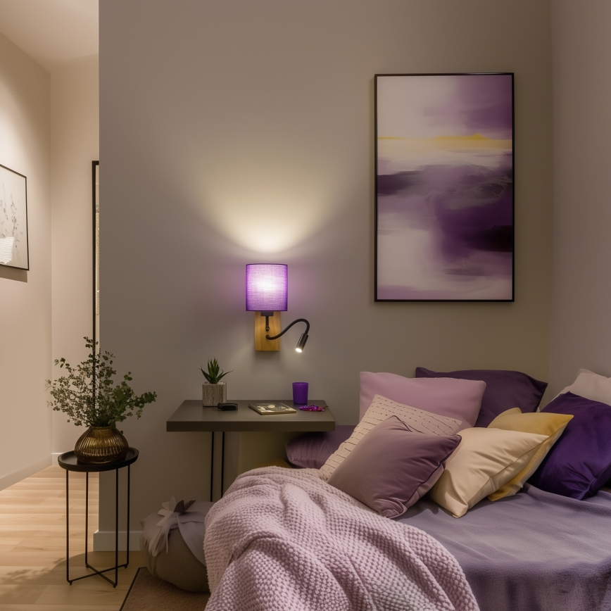 Brilagi - LED Flexible wall lamp NUBILA WOOD 1xE27/25W/230V + LED/3W oak/purple