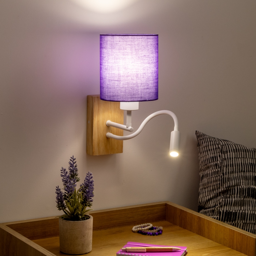 Brilagi - LED Flexible wall lamp NUBILA WOOD 1xE27/25W/230V + LED/3W oak/purple