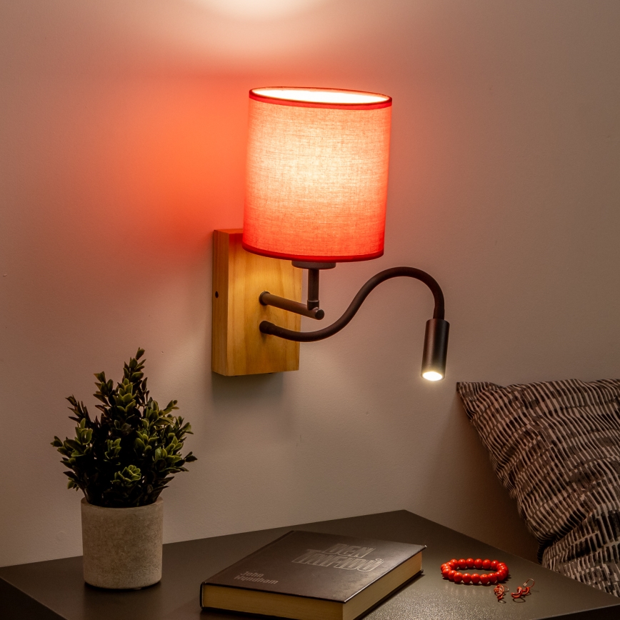 Brilagi - LED Flexible wall lamp NUBILA WOOD 1xE27/25W/230V + LED/3W oak/red