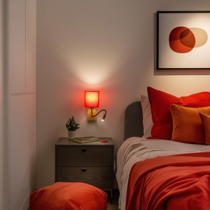 Brilagi - LED Flexible wall lamp NUBILA WOOD 1xE27/25W/230V + LED/3W oak/red