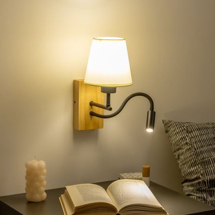 Brilagi - LED Flexible wall lamp NUBILA WOOD 1xE27/25W/230V + LED/3W oak/white