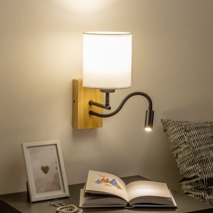 Brilagi - LED Flexible wall lamp NUBILA WOOD 1xE27/25W/230V + LED/3W oak/white