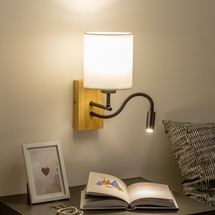 Brilagi - LED Flexible wall lamp NUBILA WOOD 1xE27/25W/230V + LED/3W oak/white