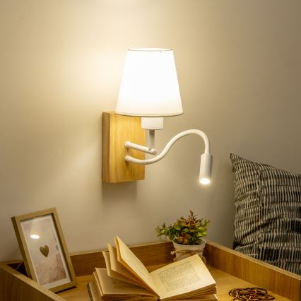 Brilagi - LED Flexible wall lamp NUBILA WOOD 1xE27/25W/230V + LED/3W oak/white