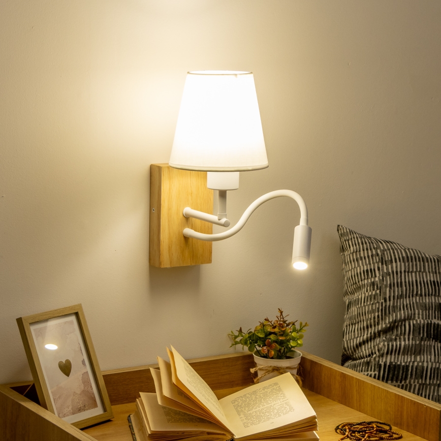 Brilagi - LED Flexible wall lamp NUBILA WOOD 1xE27/25W/230V + LED/3W oak/white