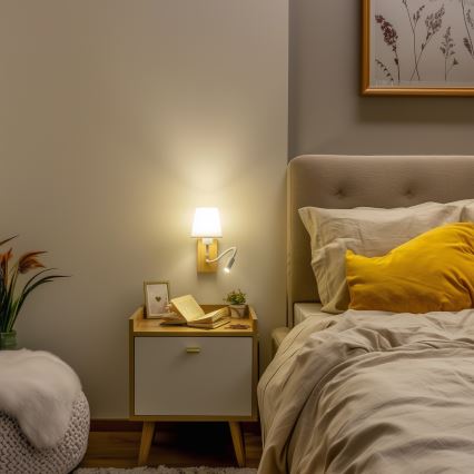Brilagi - LED Flexible wall lamp NUBILA WOOD 1xE27/25W/230V + LED/3W oak/white
