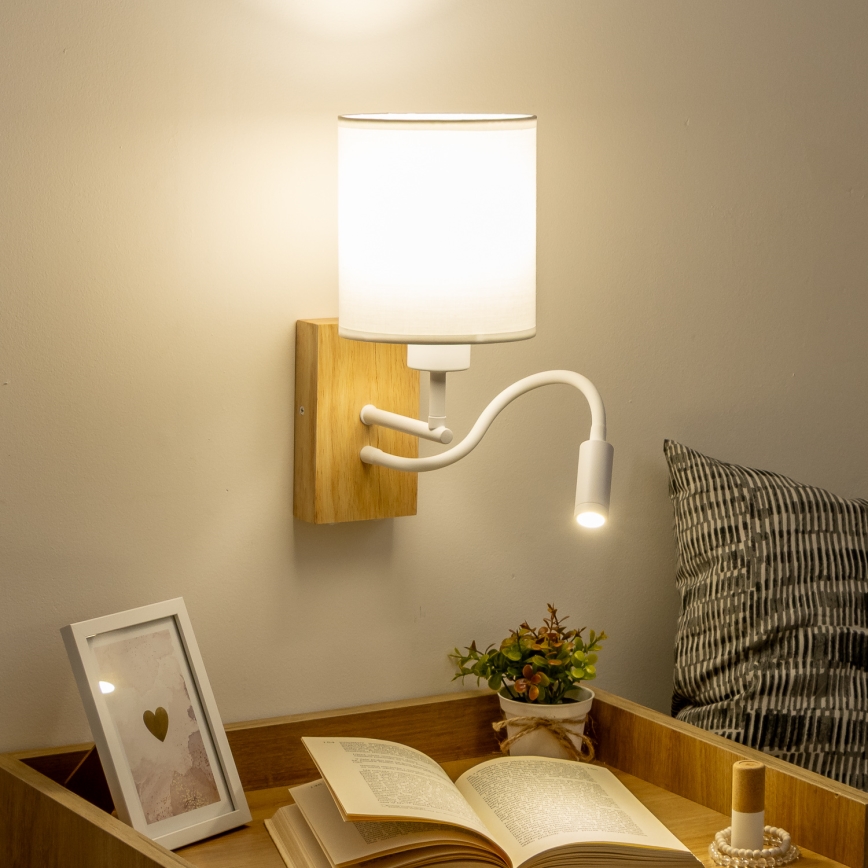 Brilagi - LED Flexible wall lamp NUBILA WOOD 1xE27/25W/230V + LED/3W oak/white
