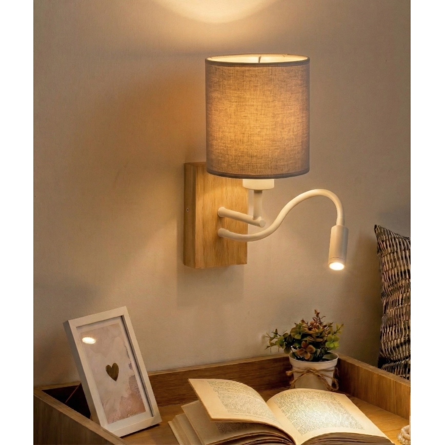 Brilagi - LED Flexible Wall Lamp NUBILA WOOD 1xE27/25W/230V + LED/3W oak/white/light grey