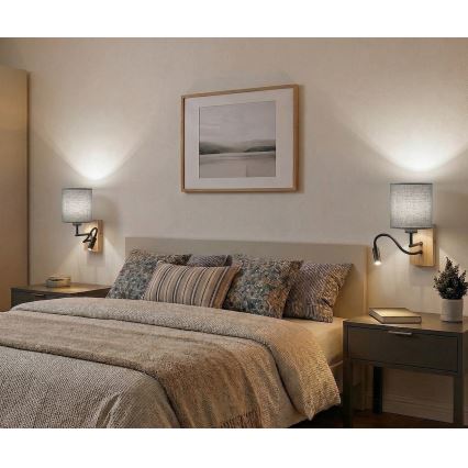 Brilagi - LED Flexible Wall Lamp NUBILA WOOD 1xE27/25W/230V + LED/3W oak/white/light grey