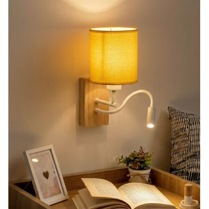 Brilagi - LED Flexible Wall Lamp NUBILA WOOD 1xE27/25W/230V + LED/3W oak/white/yellow