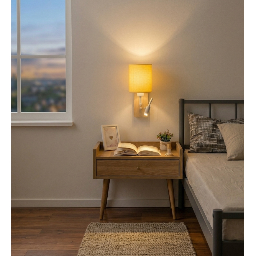 Brilagi - LED Flexible Wall Lamp NUBILA WOOD 1xE27/25W/230V + LED/3W oak/white/yellow