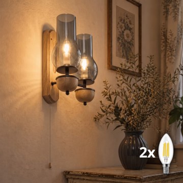 BRILAGI - LED Wall Light COTTAGE 2xE14/40W/230V oak/smoky grey