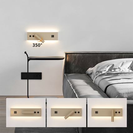 Brilagi - NOCTIS LED wall-mounted spotlight with USB port, LED/3W/230V + LED/9W, beige