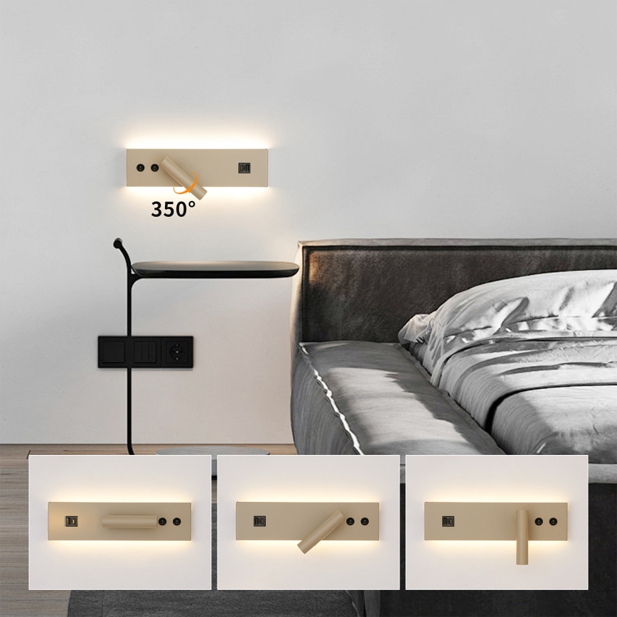 Brilagi - NOCTIS LED wall-mounted spotlight with USB port, LED/3W/230V + LED/9W, beige