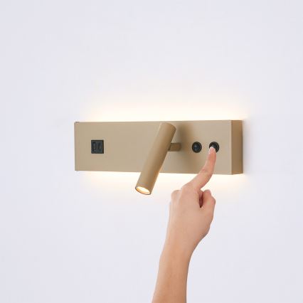 Brilagi - NOCTIS LED wall-mounted spotlight with USB port, LED/3W/230V + LED/9W, beige