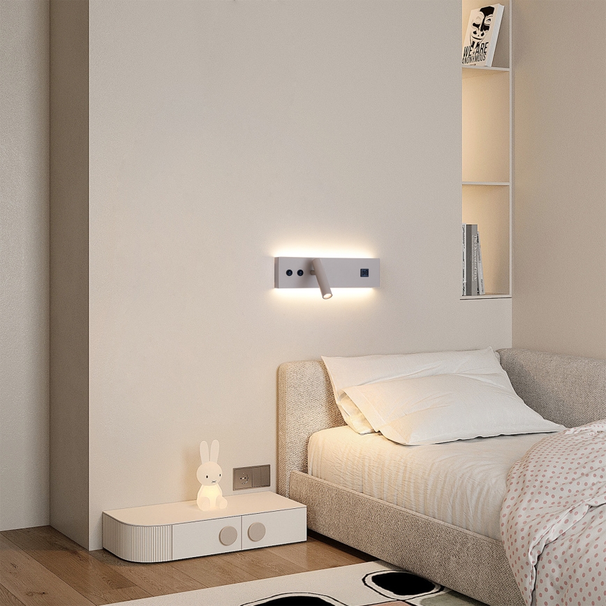 Brilagi - NOCTIS LED wall-mounted spotlight with USB port, LED/3W/230V + LED/9W, beige