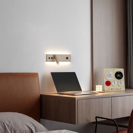 Brilagi - NOCTIS LED wall-mounted spotlight with USB port, LED/3W/230V + LED/9W, beige