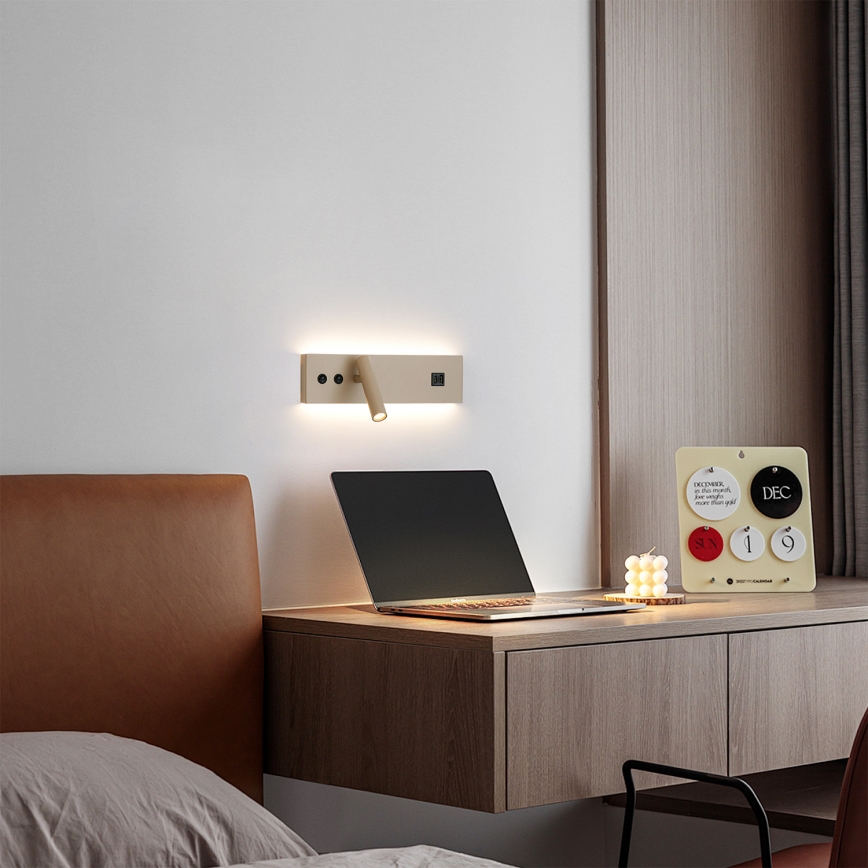 Brilagi - NOCTIS LED wall-mounted spotlight with USB port, LED/3W/230V + LED/9W, beige