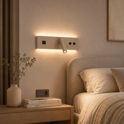 Brilagi - NOCTIS LED wall-mounted spotlight with USB port, LED/3W/230V + LED/9W, beige