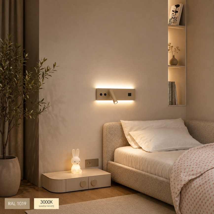 Brilagi - NOCTIS LED wall-mounted spotlight with USB port, LED/3W/230V + LED/9W, beige