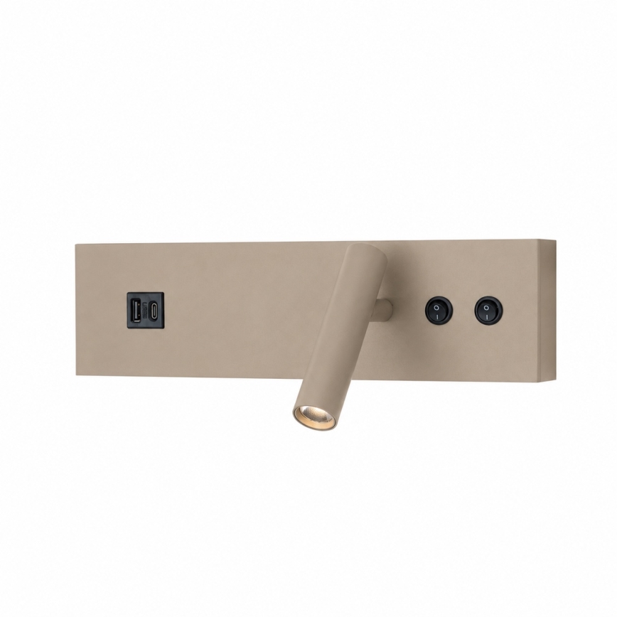 Brilagi - NOCTIS LED wall-mounted spotlight with USB port, LED/3W/230V + LED/9W, beige
